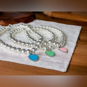 Sterling Silver Beaded Heart Charm Bracelet